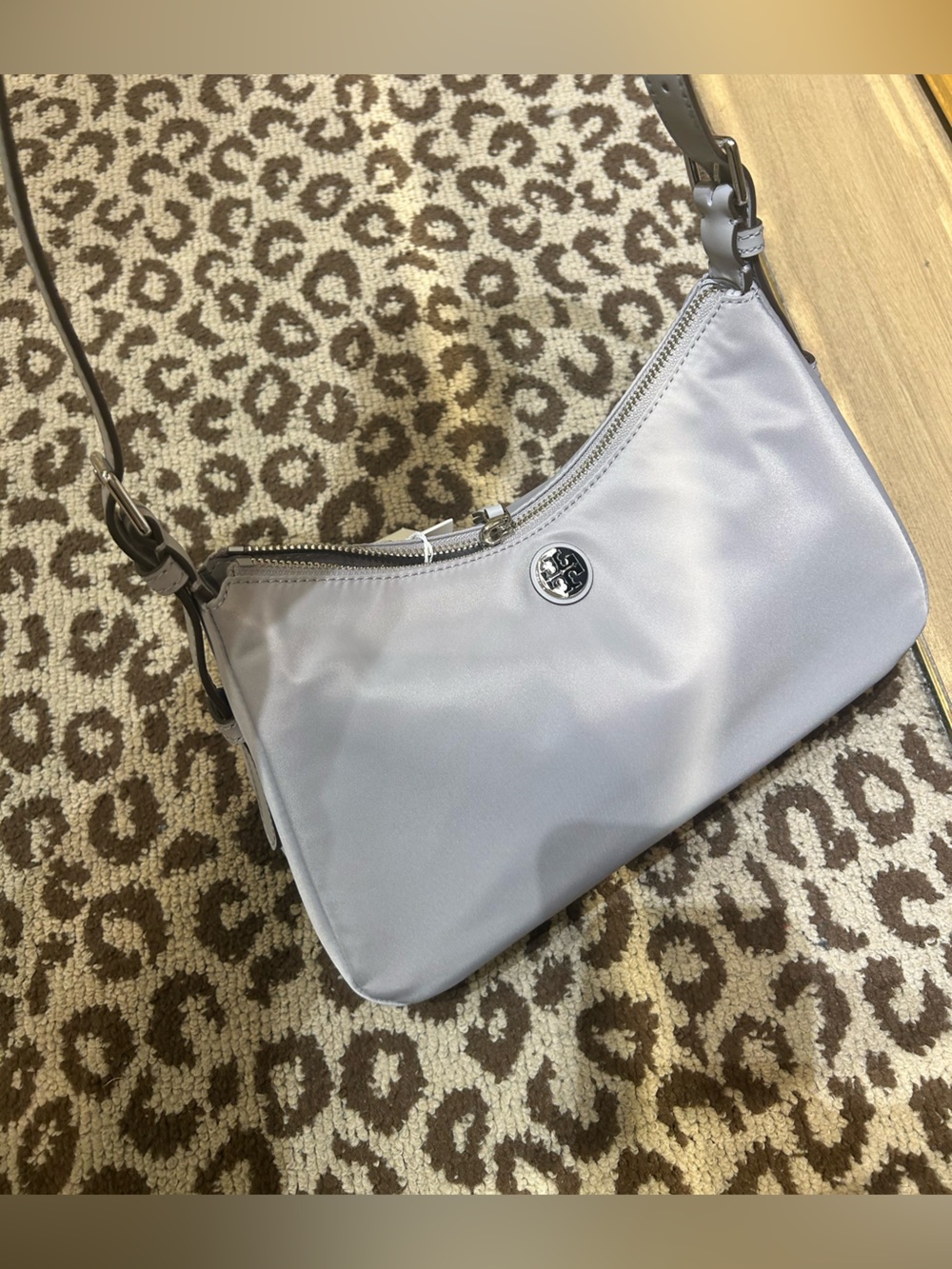 Tory Burch Light Silver Nylon Shoulder Bag cement grey color new